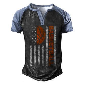 American Flag Vintage Basketball Flag Basketball Dad Apparel Men's Henley Shirt Raglan Sleeve 3D Print T-shirt - Thegiftio UK