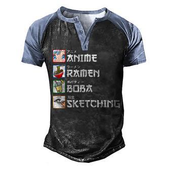 Anime Ramen Boba Sketching Japanese Manga Milk Tea Men's Henley Shirt Raglan Sleeve 3D Print T-shirt - Thegiftio UK