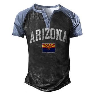 Arizona - Distressed Worn Design - Flag Of Arizona Men's Henley Shirt Raglan Sleeve 3D Print T-shirt - Thegiftio UK