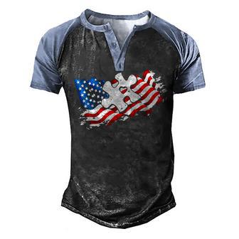 Autism American Flag Puzzle Autism Awareness Support Men's Henley Shirt Raglan Sleeve 3D Print T-shirt - Thegiftio UK