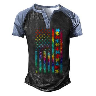 Autism American Flag Tie Dye Autism Awareness Boys Kids Men's Henley Shirt Raglan Sleeve 3D Print T-shirt - Thegiftio UK
