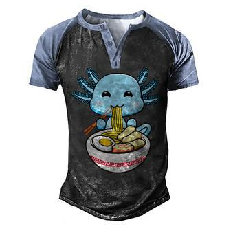 Axolotl Eating Ramen Noodles Youth Cute Kawaii Anime Axolotl Men's Henley Shirt Raglan Sleeve 3D Print T-shirt - Thegiftio UK