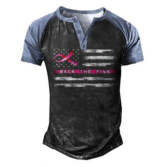 Back The Pink Ribbon American Flag Breast Cancer Awareness Men's Henley Shirt Raglan Sleeve 3D Print T-shirt - Thegiftio UK