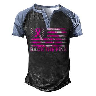 Back The Pink Ribbon American Flag Breast Cancer Awareness Men's Henley Shirt Raglan Sleeve 3D Print T-shirt - Thegiftio UK