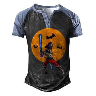 Baseball Skeleton Men Boys Pirate Baseball Halloween Men's Henley Shirt Raglan Sleeve 3D Print T-shirt - Thegiftio UK