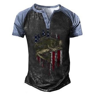 Bass Fishing American Flag 4Th Of July Gift For Fisherman Men's Henley Shirt Raglan Sleeve 3D Print T-shirt - Thegiftio UK