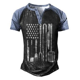Bbq Utensil American Flag Memorial Day Grilling Meat Smoking V2 Men's Henley Shirt Raglan Sleeve 3D Print T-shirt - Thegiftio UK