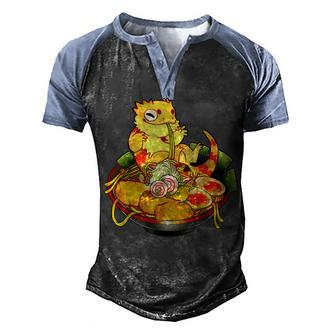 Bearded Dragon Ramen Noodles Kawaii Japanese Anime Girl N Men's Henley Shirt Raglan Sleeve 3D Print T-shirt - Thegiftio UK