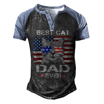 Best Cat Dad Ever American Flag Patriotic 4Th Of July Cat V2 Men's Henley Shirt Raglan Sleeve 3D Print T-shirt - Thegiftio UK