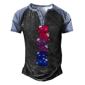 Bi Pride Cat Lgbt Bisexual Flag Cute Kawaii Cats Pile Gift Men's Henley Shirt Raglan Sleeve 3D Print T-shirt - Thegiftio UK