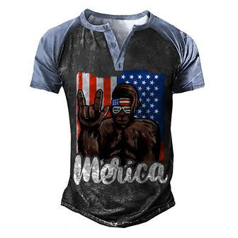 Bigfoot 4Th Of July American Flag Independence Day Asl Men's Henley Shirt Raglan Sleeve 3D Print T-shirt - Seseable