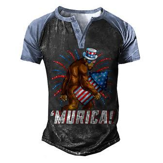Bigfoot Fireworks Men Boys Murica 4Th Of July Men's Henley Shirt Raglan Sleeve 3D Print T-shirt - Seseable