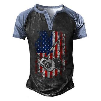 Billiards American Flag Cue Pool Balls Billiard Player Men's Henley Shirt Raglan Sleeve 3D Print T-shirt - Thegiftio UK