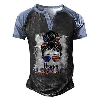 Bleached American Flag Happy Labor Day Messy Bun Hair Men's Henley Shirt Raglan Sleeve 3D Print T-shirt - Thegiftio UK