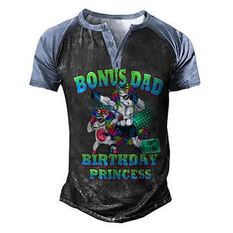 Bonus Dad Of The Birthday Princess Dabbing Unicorn Girl Men's Henley Shirt Raglan Sleeve 3D Print T-shirt - Seseable
