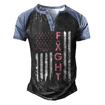 Breast Cancer Awareness Fight Usa Flag Pink Ribbon Men's Henley Shirt Raglan Sleeve 3D Print T-shirt - Thegiftio UK