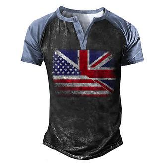 British American Flag Great Britain V2 Men's Henley Shirt Raglan Sleeve 3D Print T-shirt - Thegiftio UK