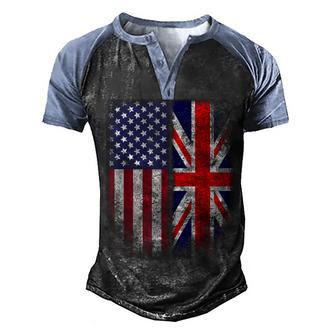 British American Flag Union Jack England Usa Men's Henley Shirt Raglan Sleeve 3D Print T-shirt - Thegiftio UK