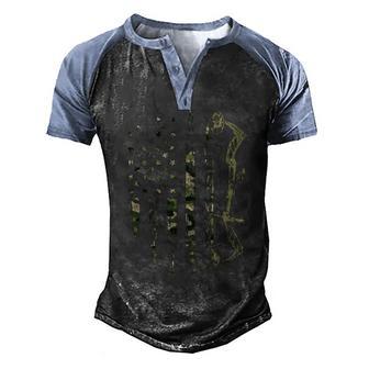 Camo American Flag Bowhunting Bow Archery Deer Hunting Gift Men's Henley Shirt Raglan Sleeve 3D Print T-shirt - Thegiftio UK