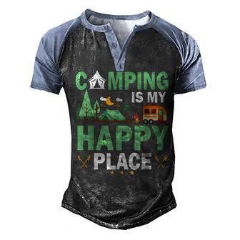 Camping Is My Happy Place Men's Henley Shirt Raglan Sleeve 3D Print T-shirt - Thegiftio UK