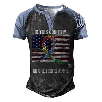 Cancer Matter Usa Flag Cancer Ribbon No One Fight Alone Men's Henley Shirt Raglan Sleeve 3D Print T-shirt - Thegiftio UK