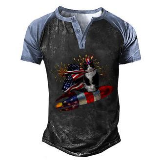 Cat Tuxedo 4Th Of July Rocket With Fireworks Usa Patriotic Men's Henley Shirt Raglan Sleeve 3D Print T-shirt - Thegiftio UK