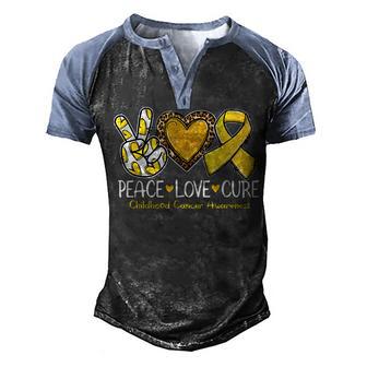 Childhood Cancer Awareness Peace Love Cure Yellow Ribbon Men's Henley Shirt Raglan Sleeve 3D Print T-shirt - Thegiftio UK
