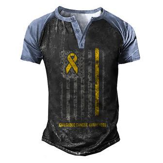 Childhood Cancer Flag Childhood Cancer Awareness Men's Henley Shirt Raglan Sleeve 3D Print T-shirt - Thegiftio UK