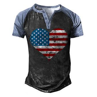 Cool Heart American Us Flag Distressed Patriotic 4Th Of July Men's Henley Shirt Raglan Sleeve 3D Print T-shirt - Thegiftio UK