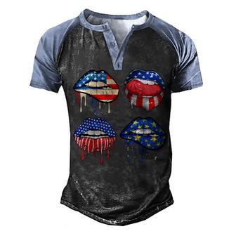 Cool Lips Bite Sexy Us American Flag Patriotic 4Th Of July Men's Henley Shirt Raglan Sleeve 3D Print T-shirt - Thegiftio UK