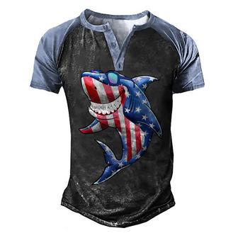 Cool Patriotic Shark American Usa Flag 4Th Of July Jawsome Men's Henley Shirt Raglan Sleeve 3D Print T-shirt - Thegiftio UK