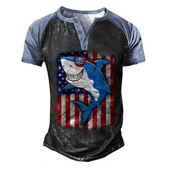 Cool Shark American Usa Flag Patriotic Funny 4Th Of July Men's Henley Shirt Raglan Sleeve 3D Print T-shirt - Thegiftio UK