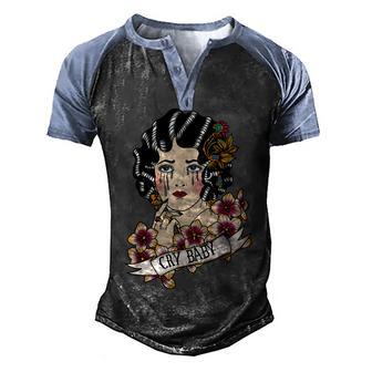 Cry Baby American Traditional Old School Lady Tattoo Men's Henley Shirt Raglan Sleeve 3D Print T-shirt - Thegiftio UK