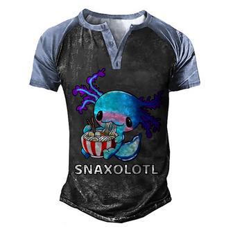 Cute Axolotl Lover Blue Snaxolotl Eating Ramen Kawaii Anime Men's Henley Shirt Raglan Sleeve 3D Print T-shirt - Thegiftio UK