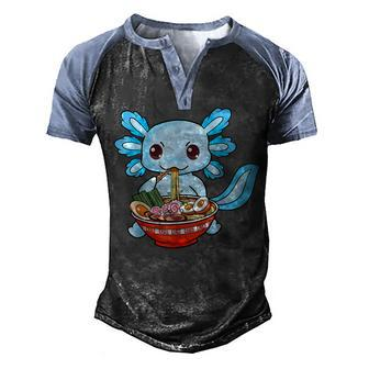 Cute Axolotl Ramen Japanese Anime Noodles Boys Girl Men's Henley Shirt Raglan Sleeve 3D Print T-shirt - Thegiftio UK