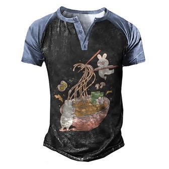 Cute Bunny Rabbit Ramen Noodle Soup Anime Kawaii Aesthetic Men's Henley Shirt Raglan Sleeve 3D Print T-shirt - Thegiftio UK