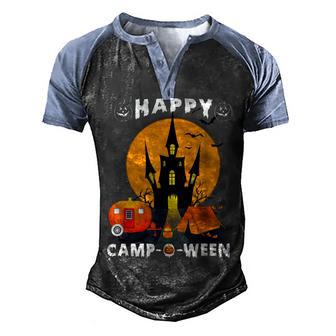 Cute Happy Camp-O-Ween Funny Halloween Camping Lover Camper Men's Henley Shirt Raglan Sleeve 3D Print T-shirt - Thegiftio UK