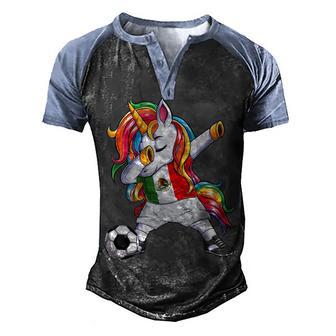 Dab Unicorn Mexico Football Soccer Jersey Mexican Flag Kids Men's Henley Shirt Raglan Sleeve 3D Print T-shirt - Thegiftio UK