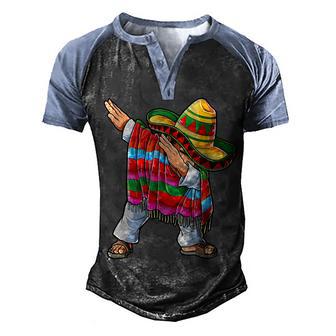 Dabbing Mexican Poncho Cinco De Mayo Boys Men Sombrero Dab V2 Men's Henley Shirt Raglan Sleeve 3D Print T-shirt - Thegiftio UK