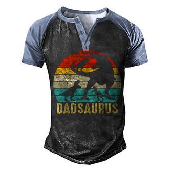 Dad Saurus T Rex Daddy Dinosaur 3 Three Kids Fathers Day Men's Henley Shirt Raglan Sleeve 3D Print T-shirt - Thegiftio UK
