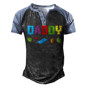 Daddy Master Builder Building Bricks Blocks Family Set Mens Men's Henley Shirt Raglan Sleeve 3D Print T-shirt - Thegiftio UK