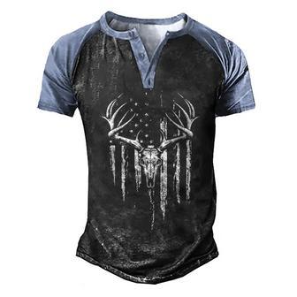 Deer Hunting American Flag Bowhunting Whitetail Bow Hunter Men's Henley Shirt Raglan Sleeve 3D Print T-shirt - Thegiftio UK