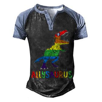 Dinosaur T Rex Lgbt Gay Pride Flag Allysaurus Ally Men Boys Men's Henley Shirt Raglan Sleeve 3D Print T-shirt - Thegiftio UK