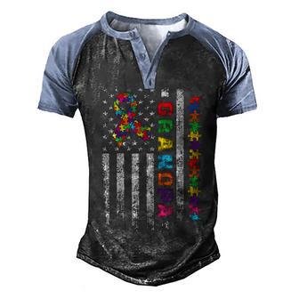 Distressed Autism Grandpa American Flag Family Matching Men's Henley Shirt Raglan Sleeve 3D Print T-shirt - Thegiftio UK