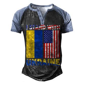 Distressed Retro Ukrainian American Flag Ukraine Usa Roots Men's Henley Shirt Raglan Sleeve 3D Print T-shirt - Thegiftio UK