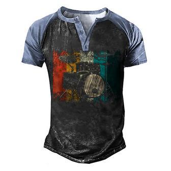 Drummer Retro Vintage Drum Set Drumset Drummers Men Drumming Men's Henley Shirt Raglan Sleeve 3D Print T-shirt - Thegiftio UK