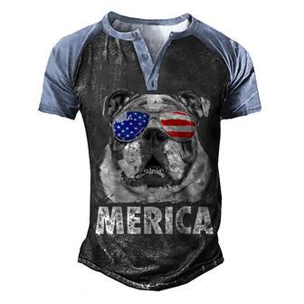 English Bulldog 4Th Of July Merica Men Usa Flag Men's Henley Shirt Raglan Sleeve 3D Print T-shirt - Thegiftio UK