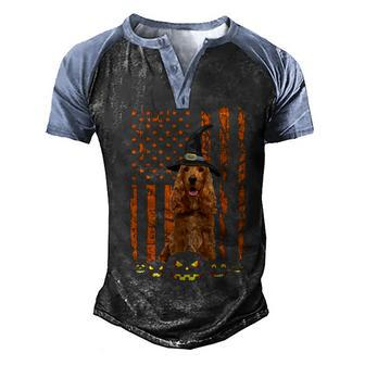 English Cocker Spaniel Dog Pumpkin American Flag Halloween Men's Henley Shirt Raglan Sleeve 3D Print T-shirt - Thegiftio UK