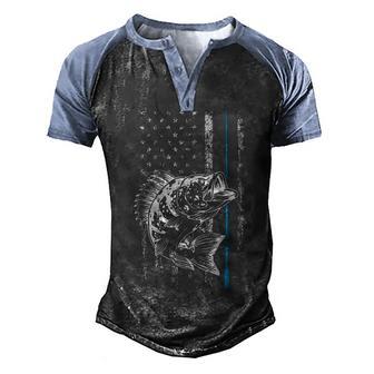 Fishing American Usa Flag For Bass Fisherman Gifts Men Daddy Men's Henley Shirt Raglan Sleeve 3D Print T-shirt - Thegiftio UK