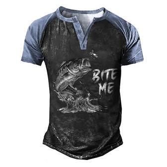 Fishing Hook Bite Me Bass Catfish Pike Fisherman Funny V2 Men's Henley Shirt Raglan Sleeve 3D Print T-shirt - Thegiftio UK
